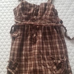 Vintage Mossimo Brown and Pink Plaid Dress Y2K
